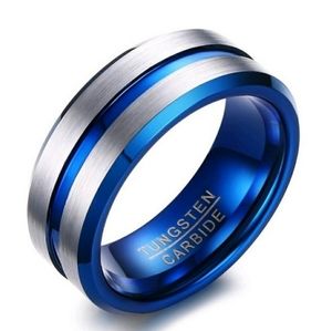 8mm Tungsten Carbide Men Thin Blue Line Ring